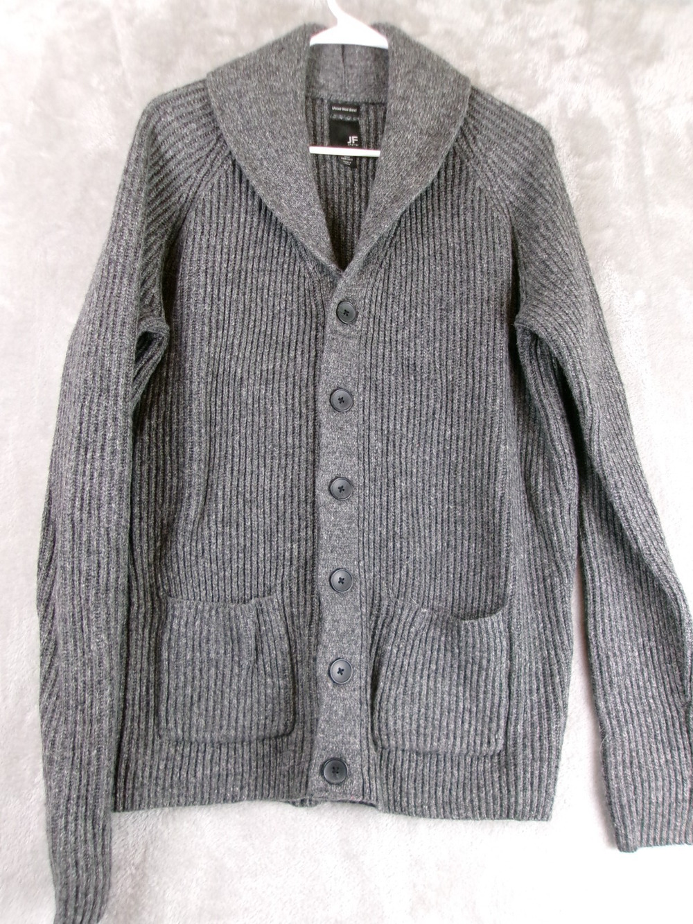 J FERRAR Gray Merino Wool Blend Cardigan "Grampa" SWEATER Men's LARGE